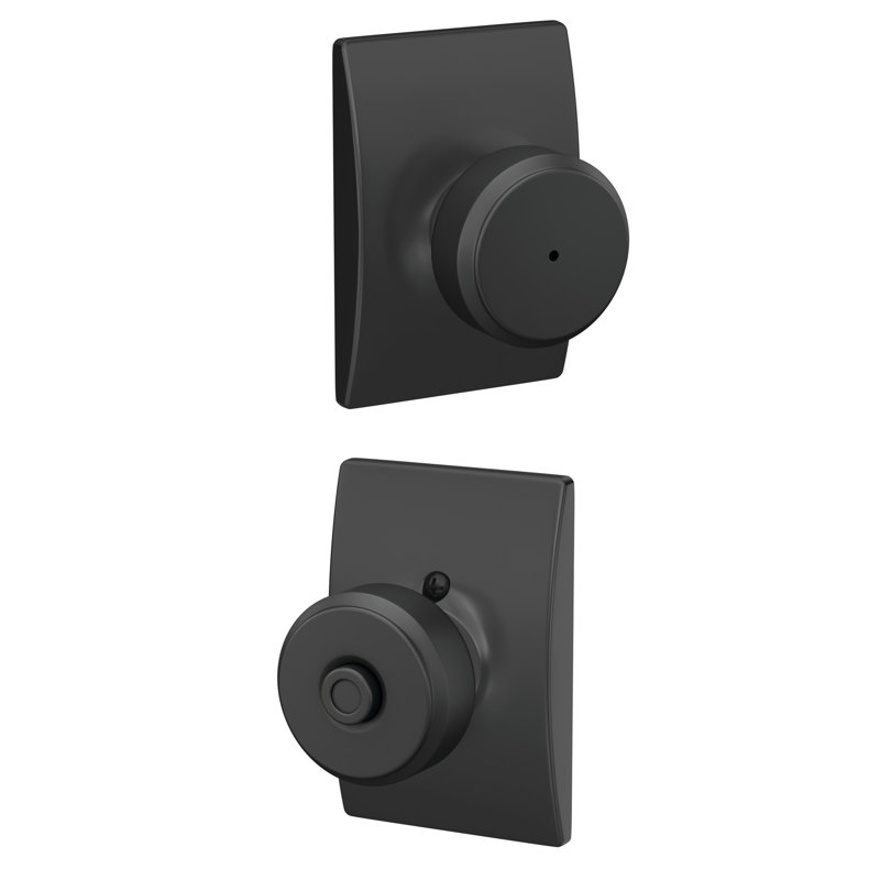 F Series Bowery Privacy Knobset with Century Rosette, Matte Black