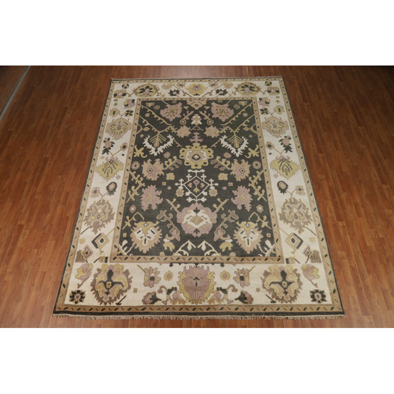 Tapis gris anthracite et ivoire Oushak 9 x 12