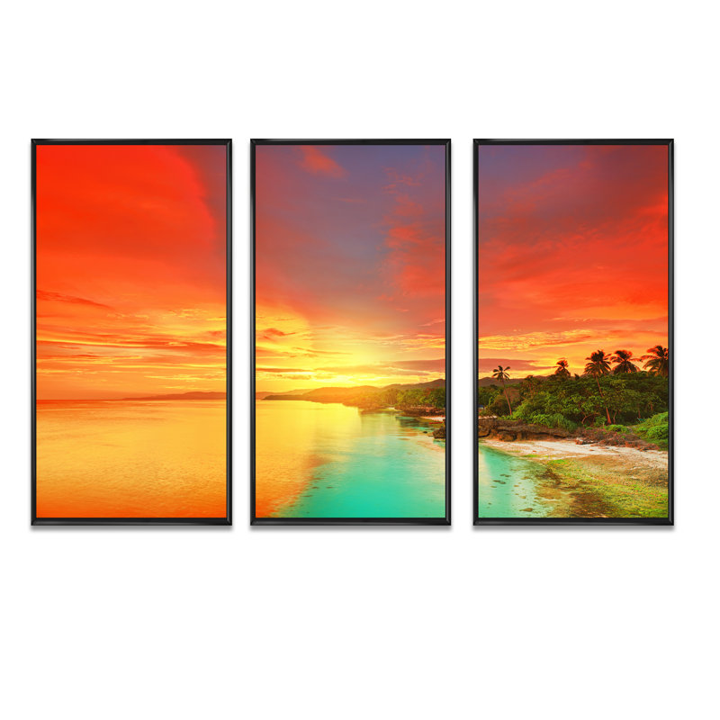 «Beautiful Coastline In Philippines - Sea & Shore», ensemble de 3 toiles encadrées, H 32 po x l 48 po x P 1 po, Cadre noir