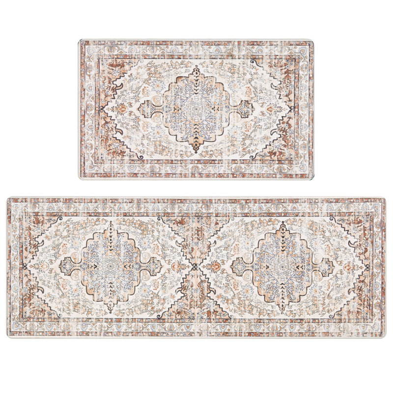 Jalissia Anti-Fatigue Non-Skid Kitchen Mat, Orange, Runner 18" x 30" + 18" x 48"