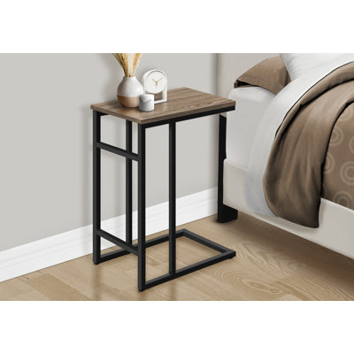 Table d'appoint, en forme de C, bout, côté, collation, salon, chambre à coucher, stratifié brun, métal noir, contemporain, moderne