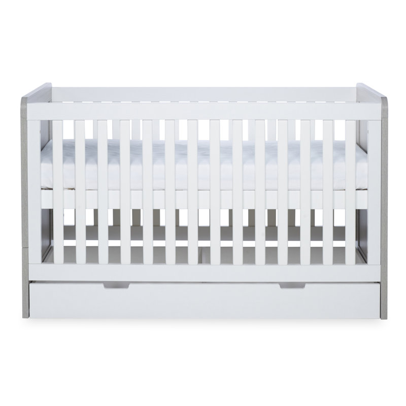 Pembrey Cot Bed, Under Drawer & All Seasons Premium Pocket Sprung Mattress, Ash Grey/White