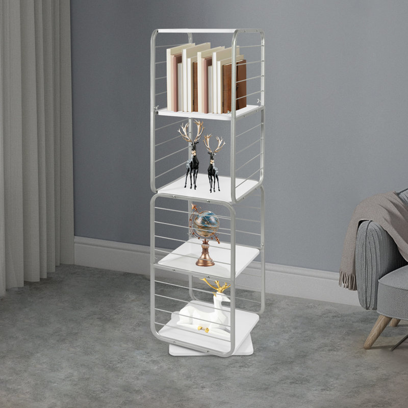 4-Tier Rotating Bookshelf Rectangular Floor Standing 360°Rotating Bookshelf for Bedroom Living Room, Gray