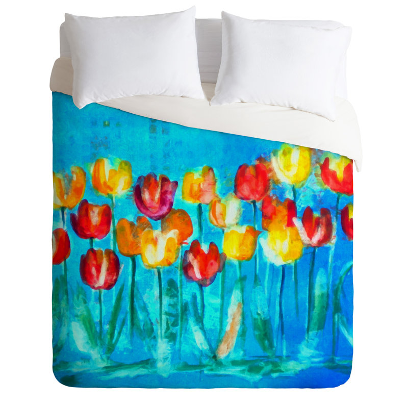 Ensemble de housse de couette tulipes, Housse de couette simple / simple TG et 1 taie dé