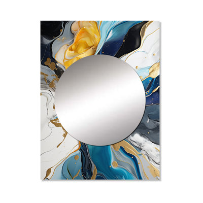 Laiklee Blue and yellow Liquid Ink Abstraction harmony II - Liquid Ink Wall Mirror, Modern Decorative Mirror, Printed Metal Art