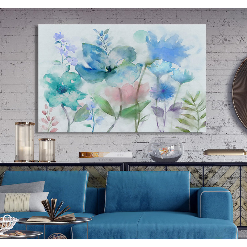 «Mingled Blues», reproduction, H 12 po x l 18 po x 1,5 po, Toile tendue