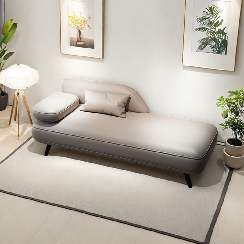 Chaise longue élégante et simple en similicuir, Orienté à gauche (vu de face), Beige