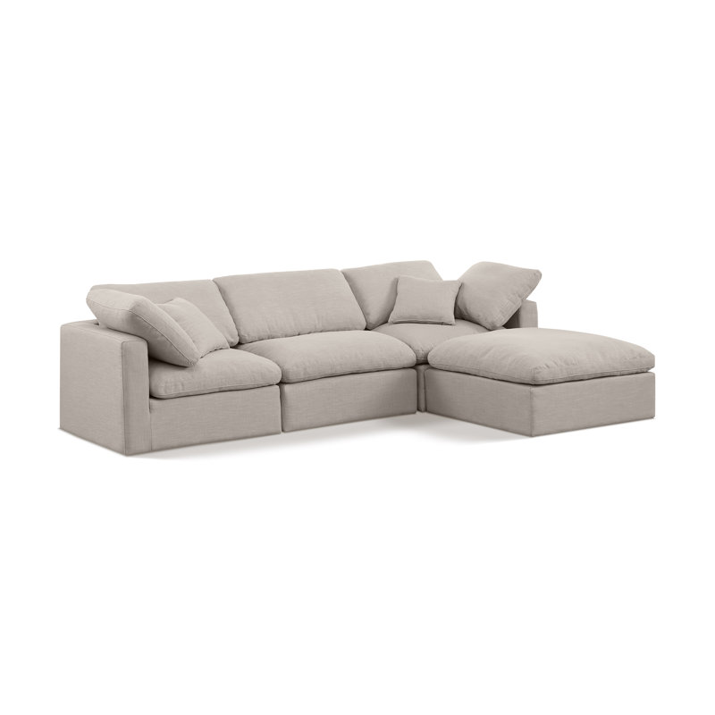 Hinami 4 - Piece Upholstered Corner Sectional, Beige Linen Textured Fabric