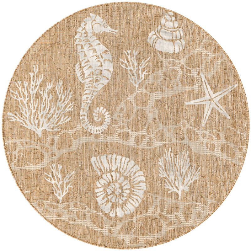 Tapis contemporain Aycan couleur taupe, Rond 5 pi 3 po