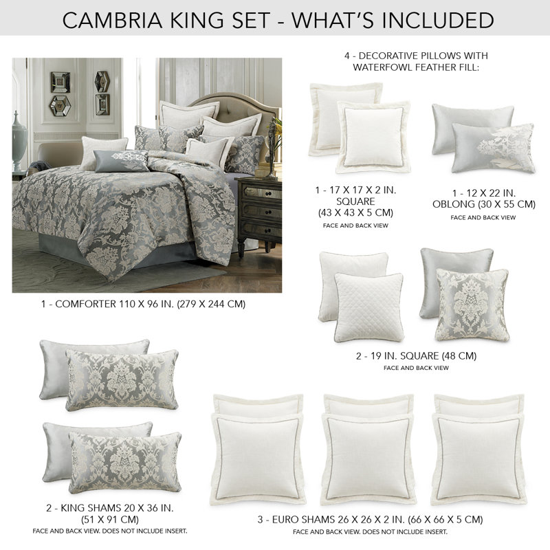 Cambria Comforter Set - Mineral, King Comforter + 5 Shams + 4 Pillows