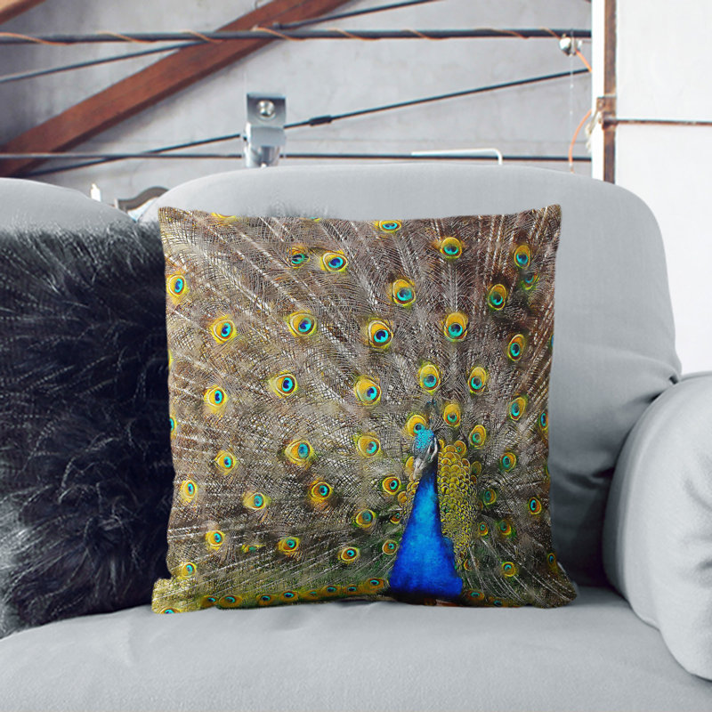 Peacock Vol.1 Painting Square Throw Cushion, 40cm H x 40cm W x 15cm D, Black