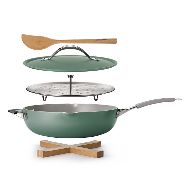 Tramontina 5 qt Ceramic Non Stick All in One Plus Pan 5 PC Set Color: Green 80110/087DS