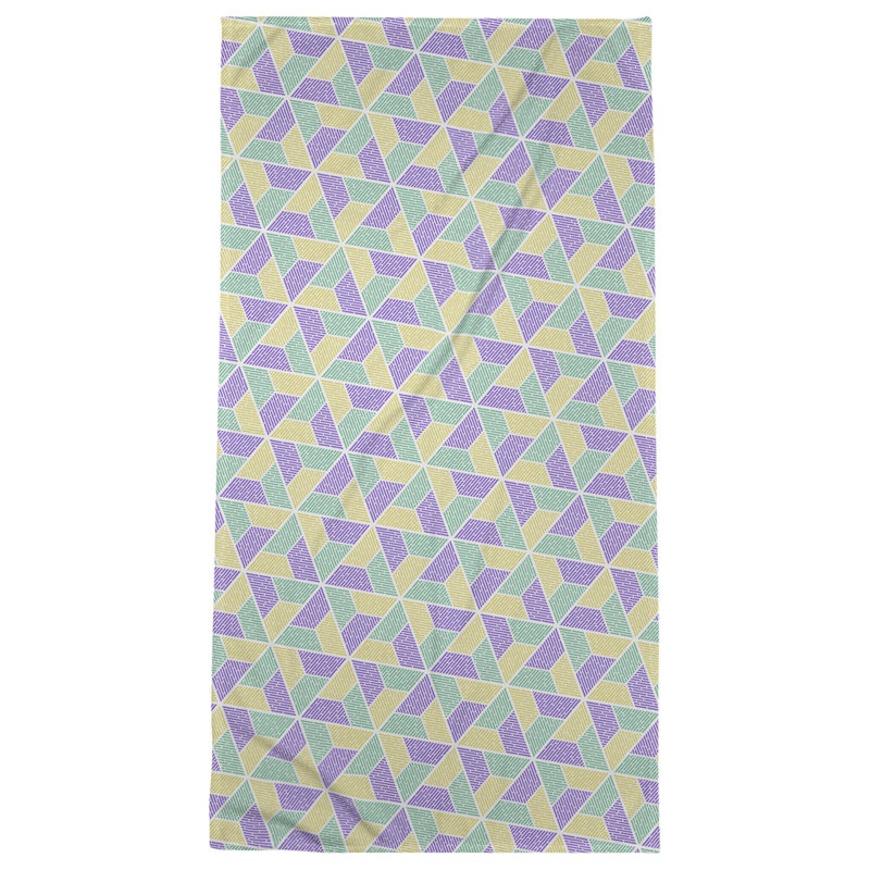 Serviette de bain trapézoïde, Mauve / Vert / Jaune