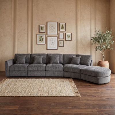 5-Seater Curved Modular Chenille Sectional Sofa with Cushions and 4 Throw Pillows for Living Room