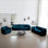 Canapés modulaires | Ensemble 3 pièces de sièges modernes très profonds configurables pour le salon, la chambre à coucher et le bureau à domicile | Bleu | chenille