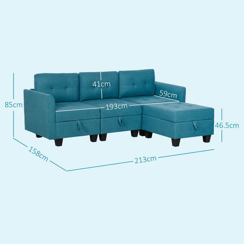 Rececca 3 Seater Sofa & Chaise, Light Blue