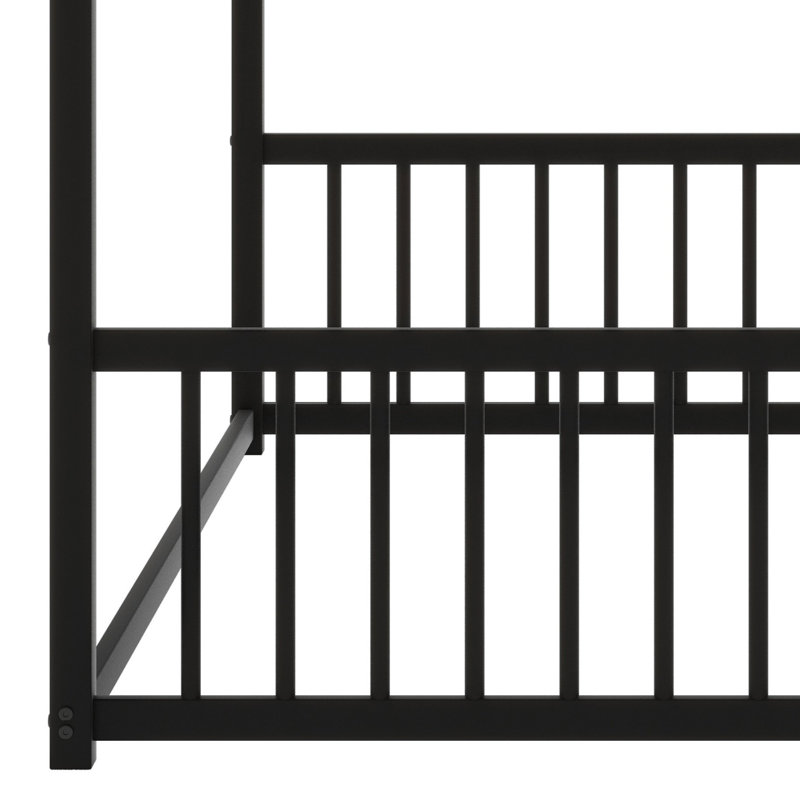 Sturdy Metal House Bed Frame Montessori Floor Bed For Children, Black, Full