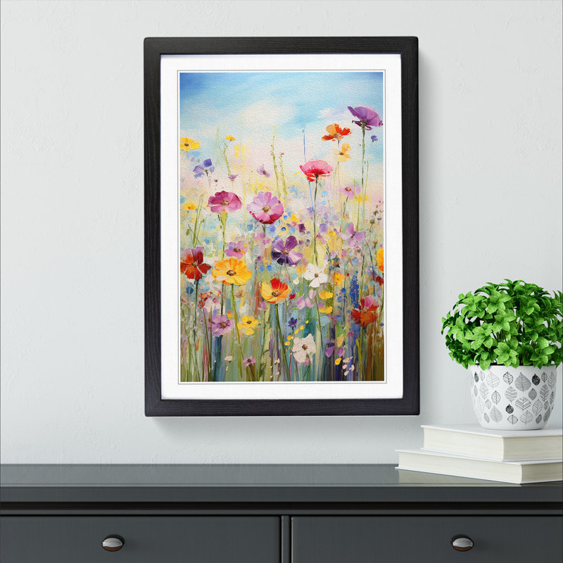 Wildflowers Impressionism Art - Framed Print, 34cm H x 25cm W, Black Framed