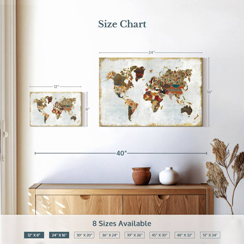 Aliaz Pattern World Map, 16" H x 24" W