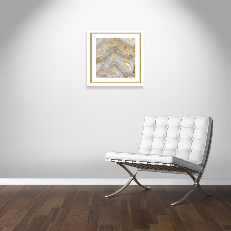 Agate Allure II - peinture encadrée, Cadre blanc et or, H 25,75 po x l 25,75 po x P 1,13 po