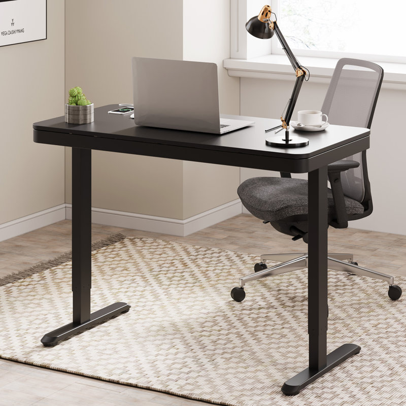 Home Office Height Adjustable Standing Desk with Drawer, Black, 46.5" H x 47.4" W x 23.7" D