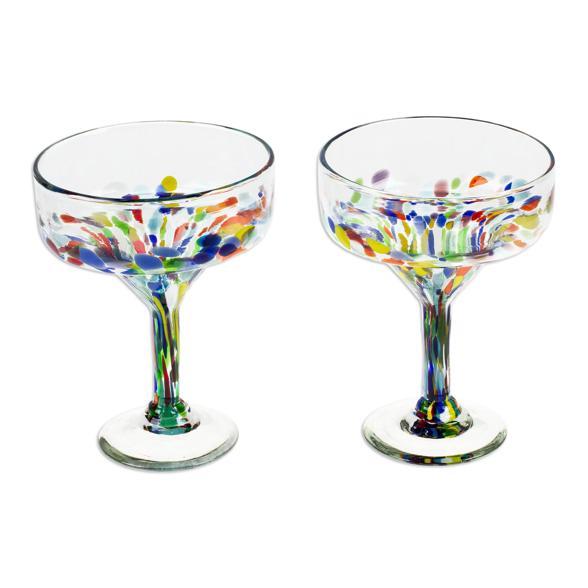 Set of 4 Handcrafted Confetti Rock Martini Glasses Mexican Fiesta