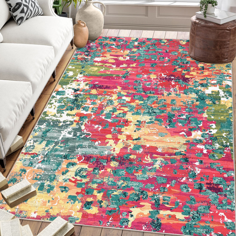 Jikai Washable Abstract Indoor Rug, Rectangle 5' x 7'