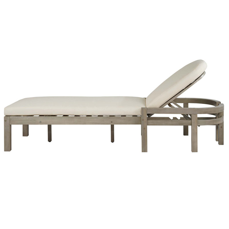 Outdoor Chaise Lounge Set of 2, Premium Acacia Wood Patio Recliner with Arched Backrest, 5-Position Adjustable Backrest, Outdoor Lounge Chair for Poolside, Backyard, Deck & Lawn (Gray)
