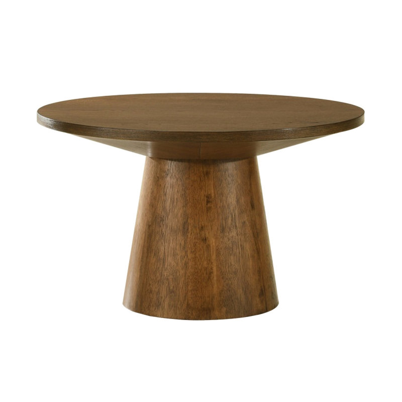 Annamaria Table basse ronde avec base à piédestal, couleur noyer, bois d'hévéa et, idéale pour tout espace de vie en placage de chêne, pièce