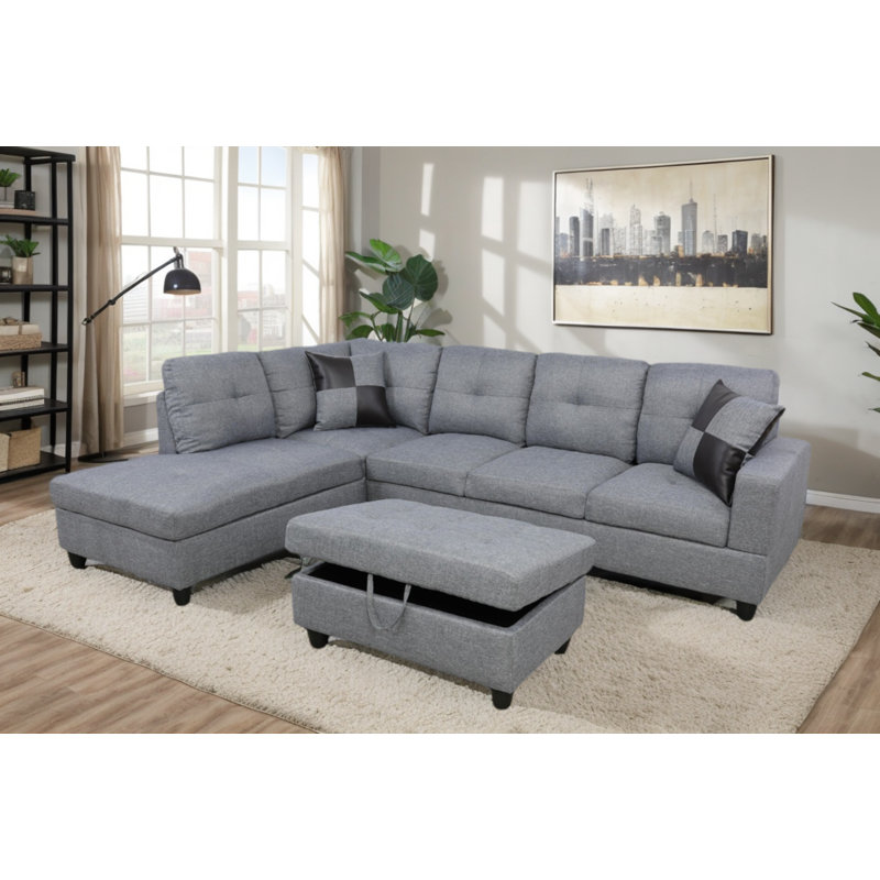 Palmer Square Upholstered Sectional, Left Hand Facing, Deep Ocean Blue
