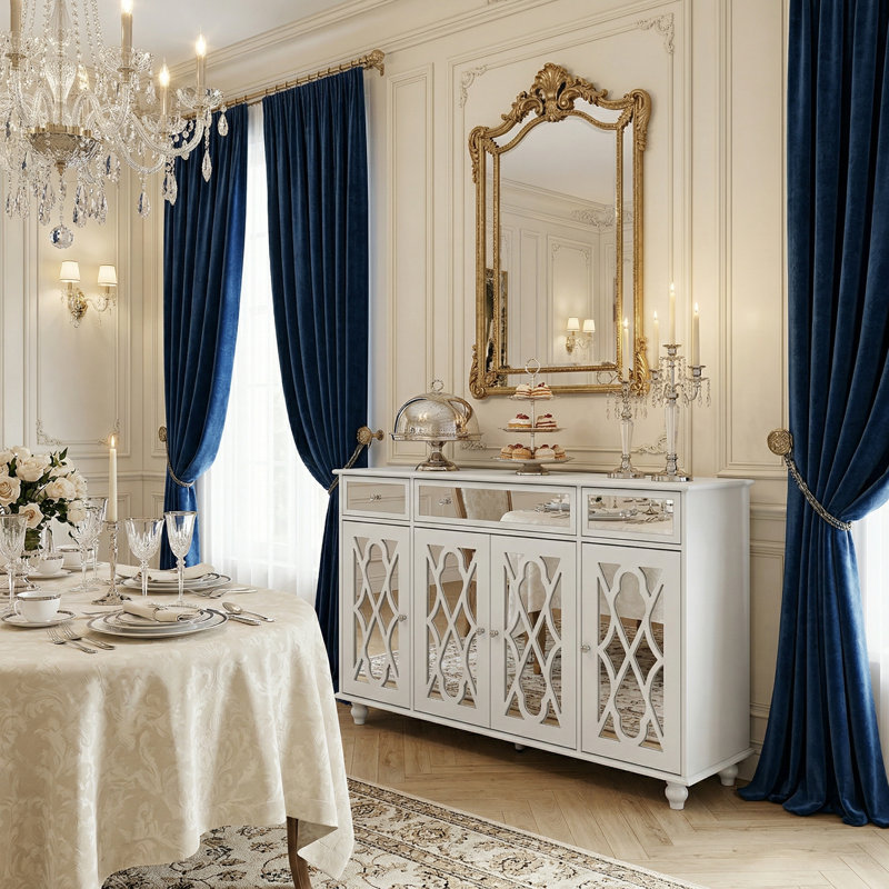 Buffet à porte à miroir 3 tiroirs Amiee, Blanc