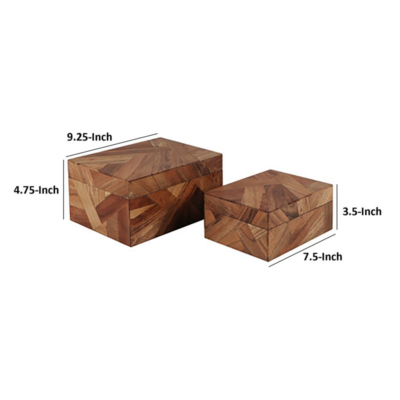 Ensemble de 2 boîtes de rangement Alia Decor, rectangulaires, tons de bois brun géométrique
