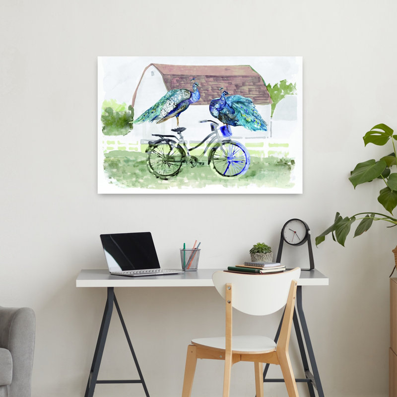 Art mural contemporain fantaisiste, campagne, paon, H 24 po x l 36 po