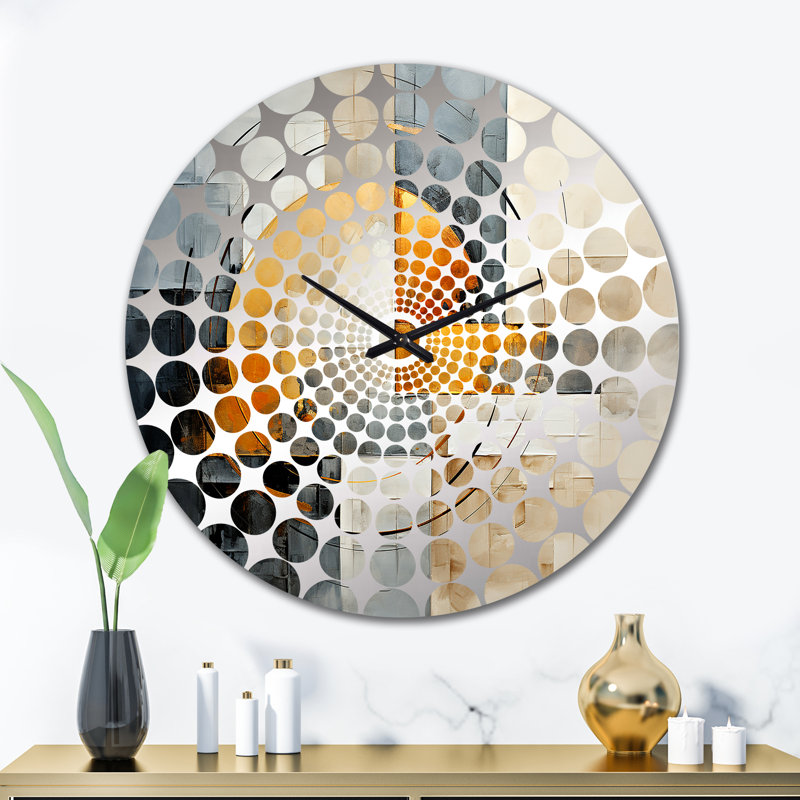 Gold Grey Gleaming Geometry VI - Abstract Collages Wall Clock, Extra Large