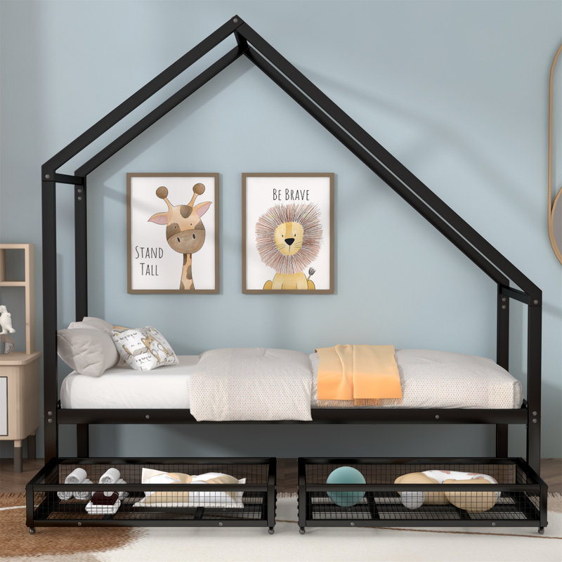 Lit plateforme simple avec rangement Agasthya, Noir