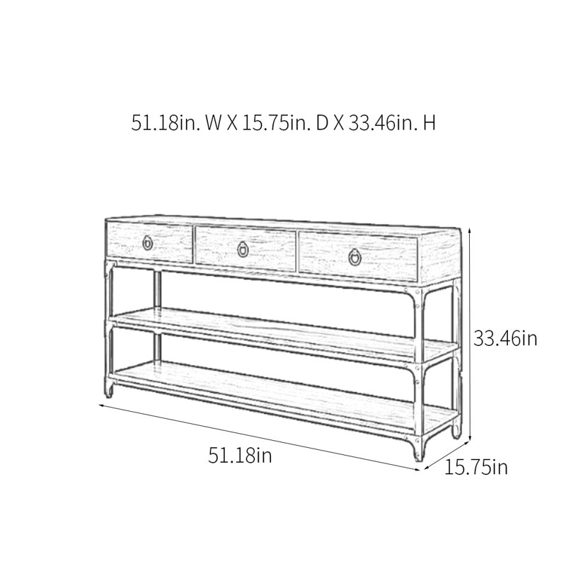 Console de style industriel avec tiroirs, H 33,46 po x l 51,18 po x P 15,75 po