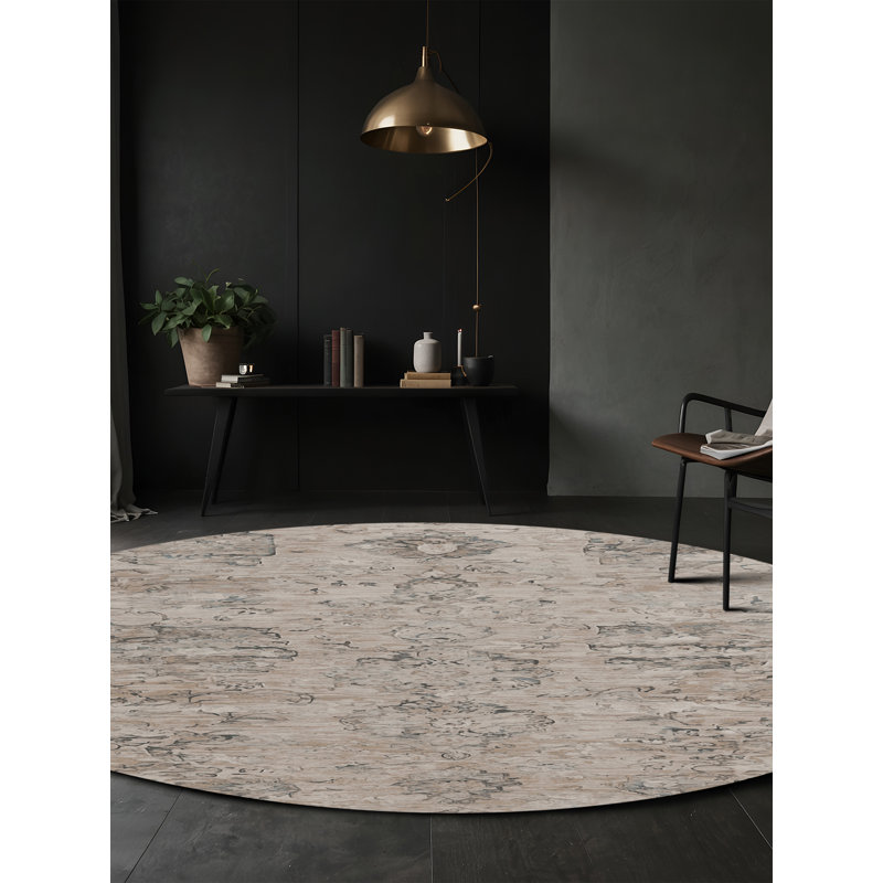 Machine Washable Gray Area Rug, Round 6'