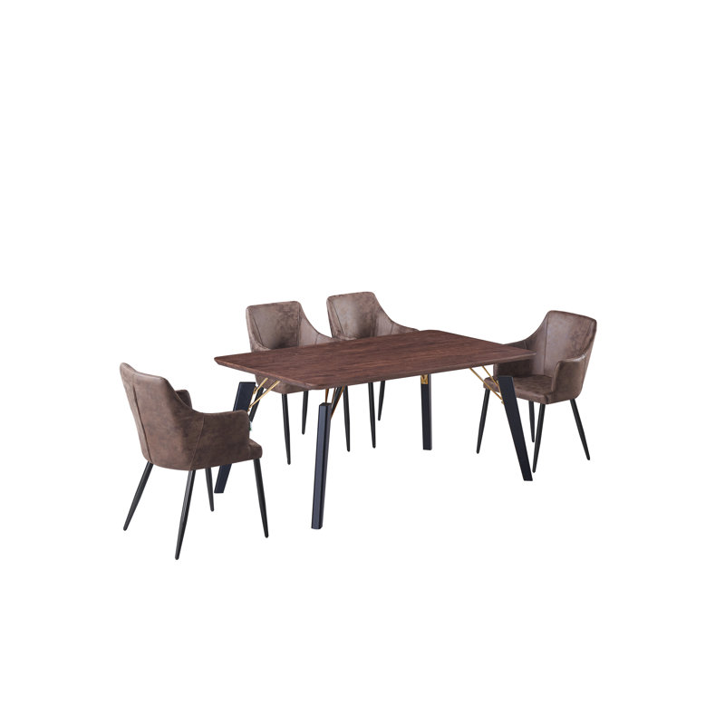 Eatonton 4 Person Dining set - a Rectangular Wooden Dining Table with Metal Legs and a Set of 4 Faux Leather Dining Chairs for Dining Room - Modern Dining Table Set