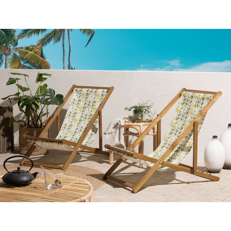 Dalmazio Folding Deck Chair, Beige, Geometric 1