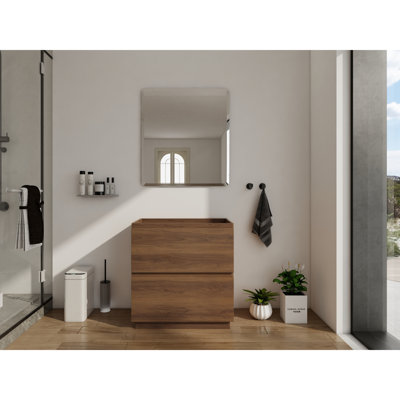 Base de meuble-lavabo 30 po sans lavabo supérieur, meuble-lavabo simple encastré avec 2 tiroirs, armoire de salle de bain autoportante en bois avec repose-pieds, brun