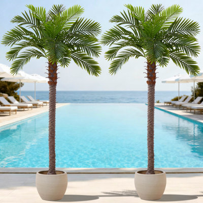 8.5FT Artificial Coconut Palm, Faux Coconut Silk Palm Tree, Tropical Fake Trees for Indoor Outdoor, Large Sago Palm Plant for Home Office Garden Patio Poolside, 2 Pack