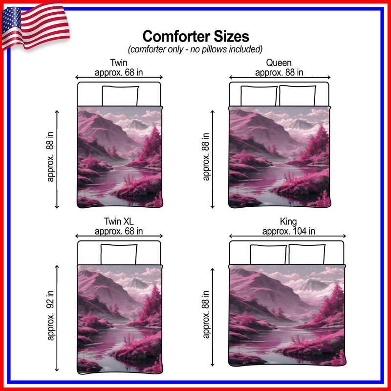 Édredon Pink Mountain Landscape, Simple extra long