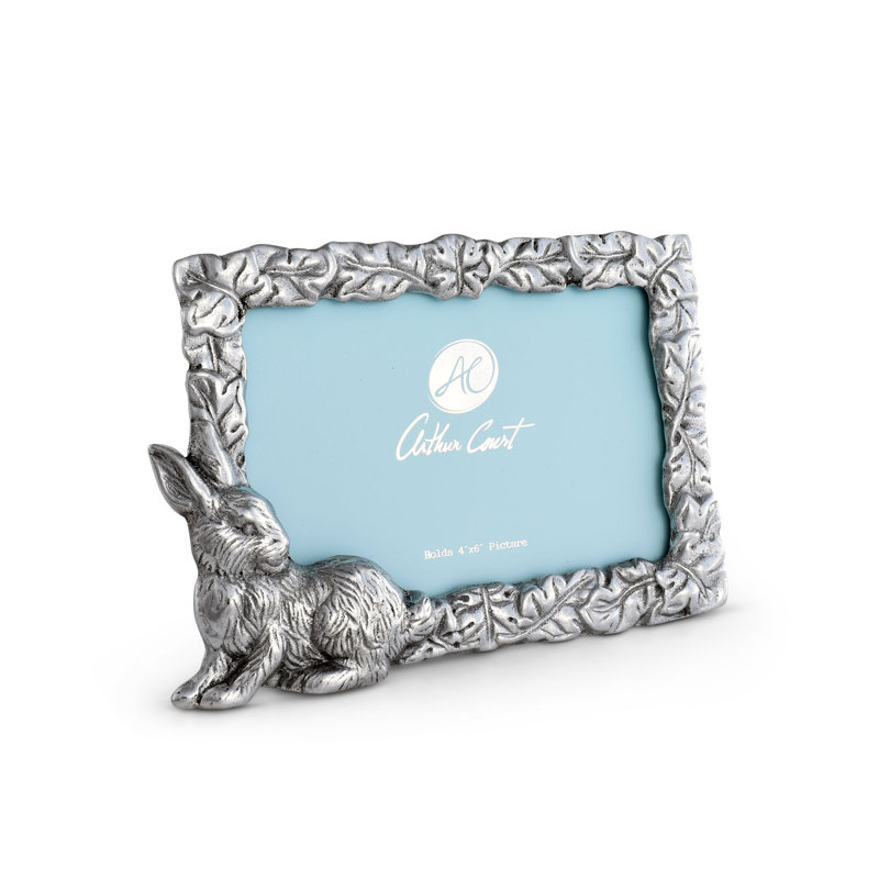 Arthur Court Silver Aluminum Bunny Embossed 4x6 Photo Frame