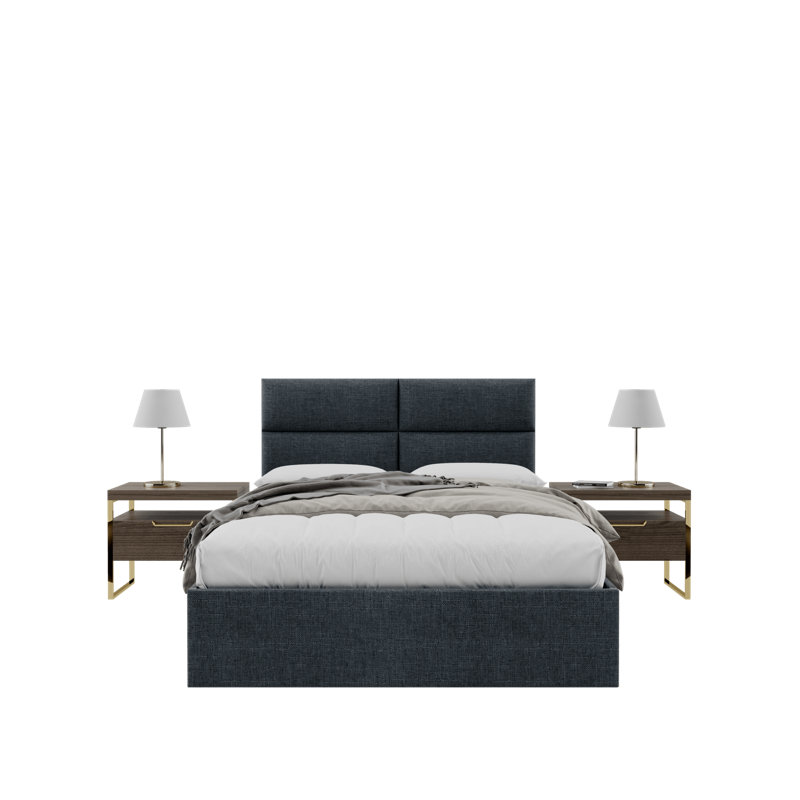 Sapan Upholstered Headboard, Queen, Cotton Blend Weave Blue Denim