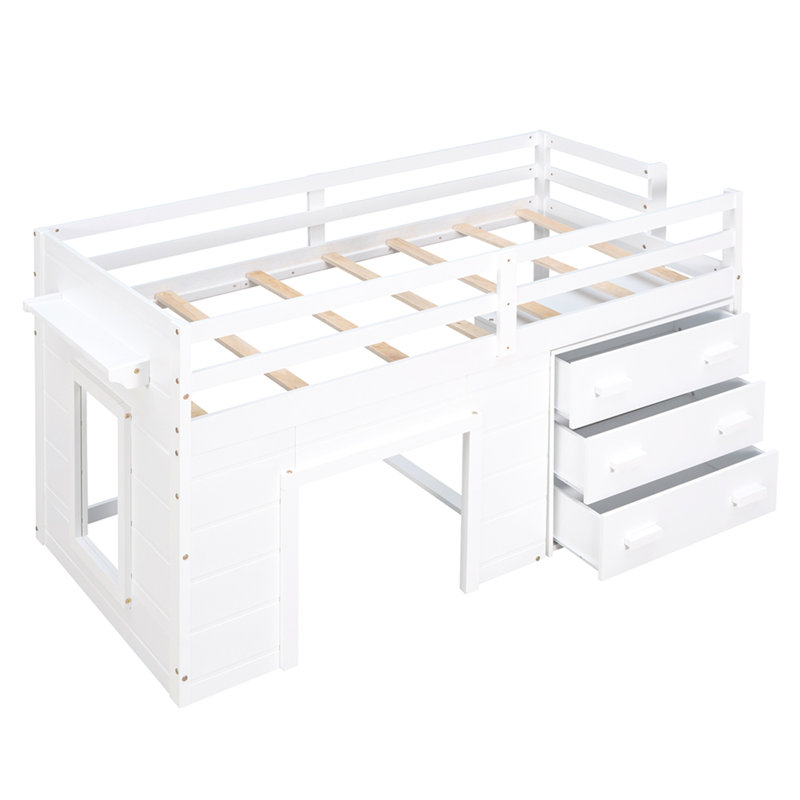 Lit mezzanine simple avec armoire et tablette, Blanc