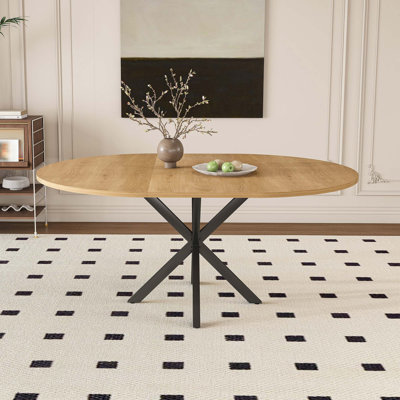 Table de salle à manger extensible ronde pour 2 à 6 personnes, table extensible à finition chêne de 43 à 58 pouces avec base en acier au carbone, mobilier de salle à manger moderne peu encombrant