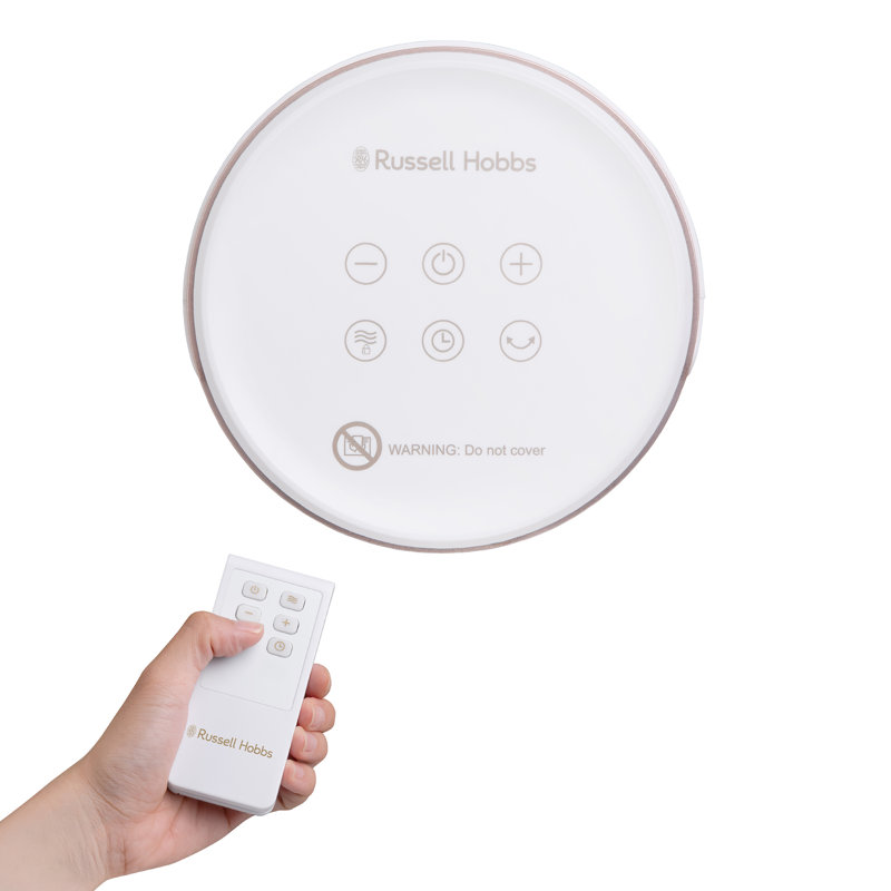 Russell Hobbs® RHCH2002WCHAMP, Round Design 1500W Oscillating Ceramic Heater with Digital Display in White & Champagne