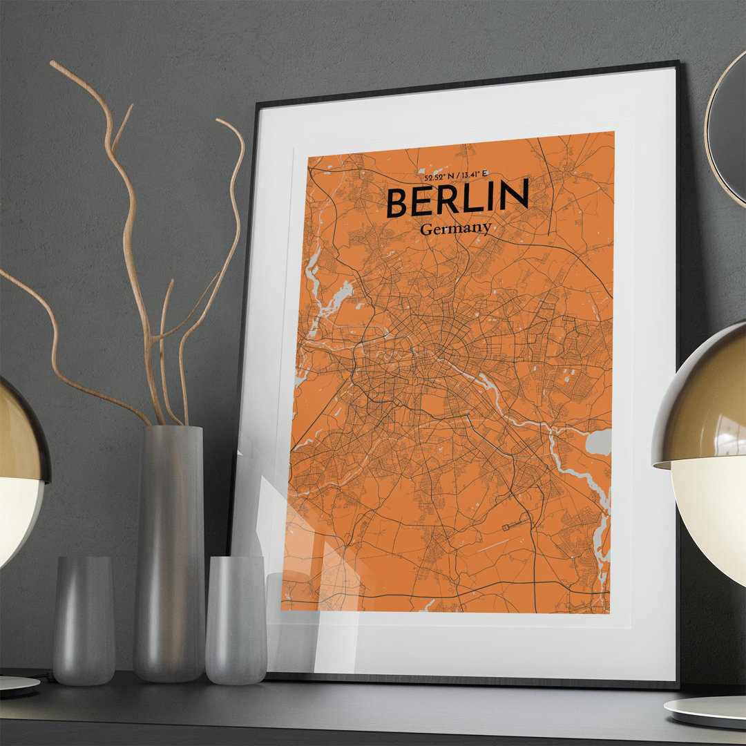 Berlin City Map In Orange - No Frame Print