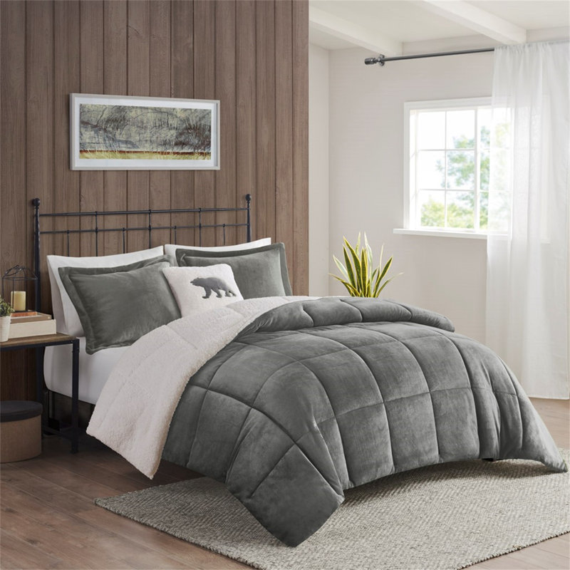 Ensemble d'édredon luxueux en duvet synthétique pour un sommeil douillet et reposant., Gris