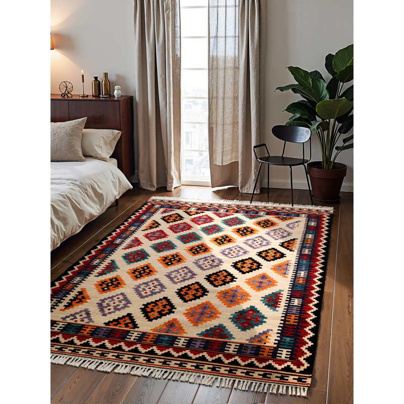 Kian Kilim Rug by Hanse Home - Natural Living Room Rug Wool Handwoven Afghan Kilim Living Room, Bedroom